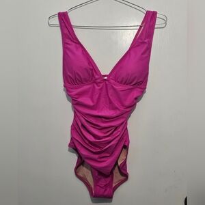 NWT - J.Crew Ruched V-Neck One Piece Swimsuit - Radiant Fuchsia